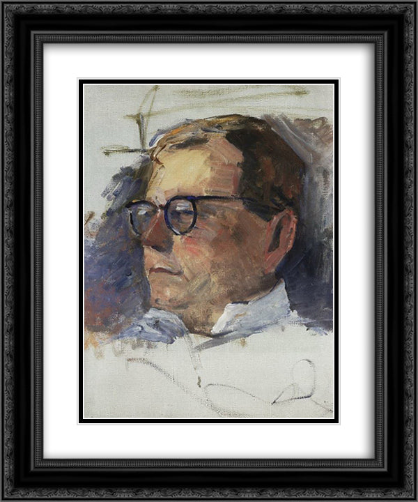 Portrait of Dmitri Shostakovich 20x24 Black Ornate Wood Framed Art Print Poster with Double Matting by Saryan, Martiros