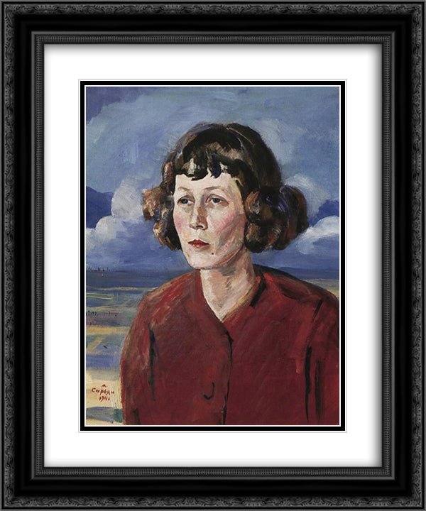 Portrait of the poetess Maria Petrovykh 20x24 Black Ornate Wood Framed Art Print Poster with Double Matting by Saryan, Martiros