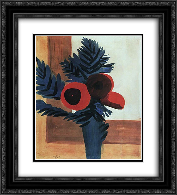 Red flowers 20x22 Black Ornate Wood Framed Art Print Poster with Double Matting by Saryan, Martiros