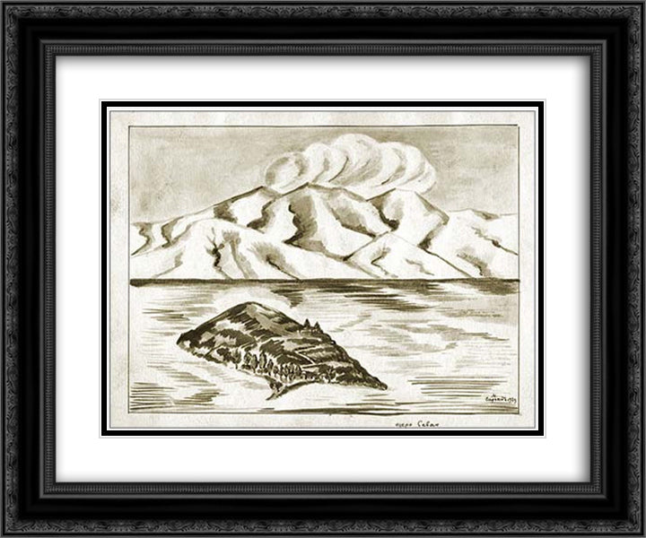 Sevan Lake 24x20 Black Ornate Wood Framed Art Print Poster with Double Matting by Saryan, Martiros