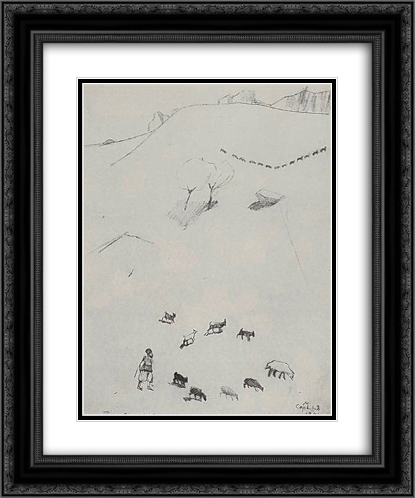 Shelving field (On the slope of the mountain) 20x24 Black Ornate Wood Framed Art Print Poster with Double Matting by Saryan, Martiros