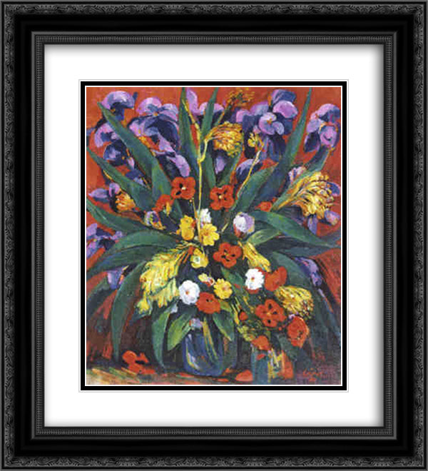 Still Life with Irises and Poppies 20x22 Black Ornate Wood Framed Art Print Poster with Double Matting by Saryan, Martiros