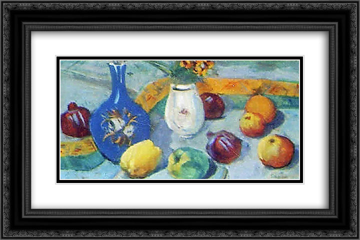 Still Life with Jug and Fruit 24x16 Black Ornate Wood Framed Art Print Poster with Double Matting by Saryan, Martiros