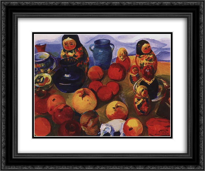 Still Life with matryoshka dolls 24x20 Black Ornate Wood Framed Art Print Poster with Double Matting by Saryan, Martiros