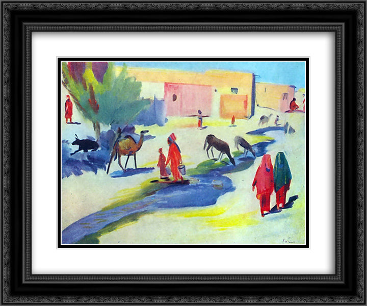 Street and the ditch in Ashgabat 24x20 Black Ornate Wood Framed Art Print Poster with Double Matting by Saryan, Martiros