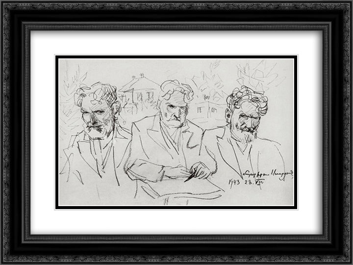 Study to 'Self - portrait. Three ages.' 24x18 Black Ornate Wood Framed Art Print Poster with Double Matting by Saryan, Martiros