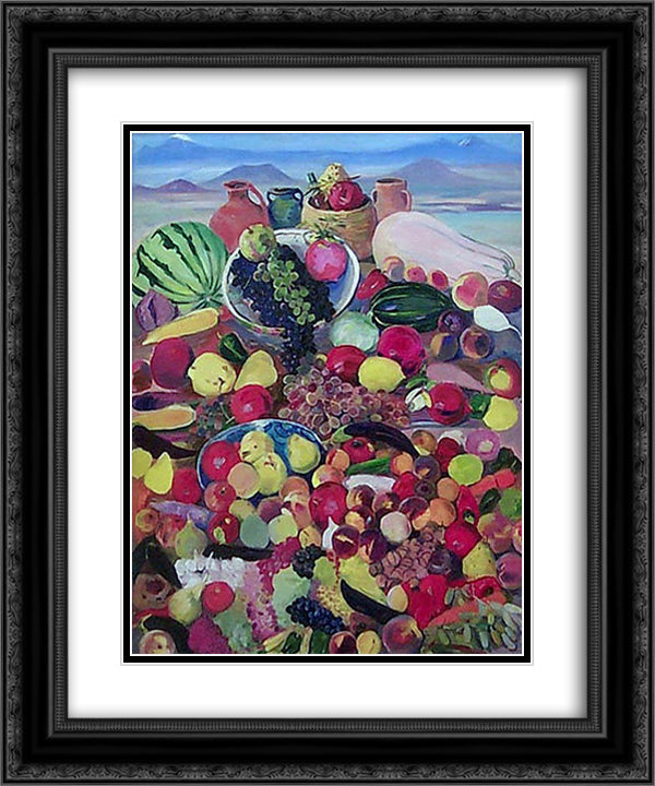 The fruits from rocky slopes of Aragats 20x24 Black Ornate Wood Framed Art Print Poster with Double Matting by Saryan, Martiros