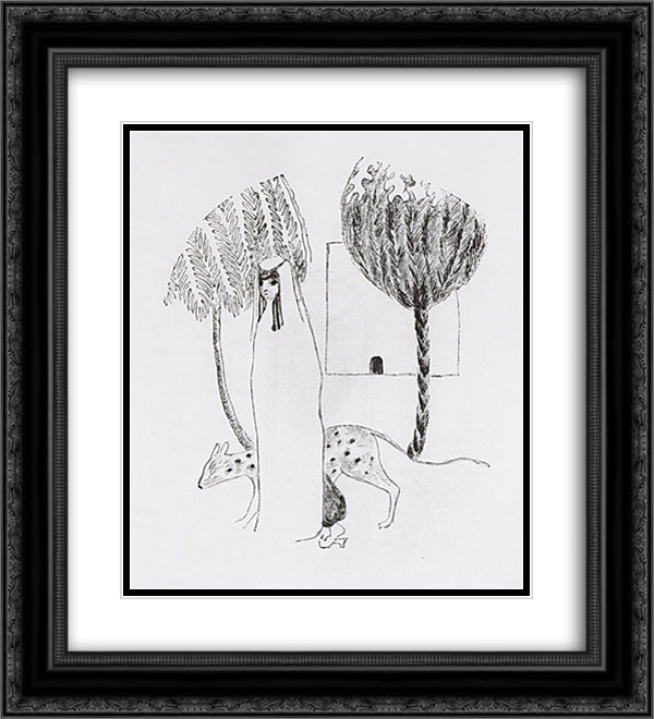 The girl, leopard and trees 20x22 Black Ornate Wood Framed Art Print Poster with Double Matting by Saryan, Martiros