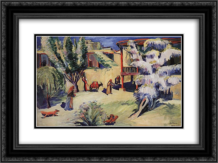 Yard in Yerevan 24x18 Black Ornate Wood Framed Art Print Poster with Double Matting by Saryan, Martiros