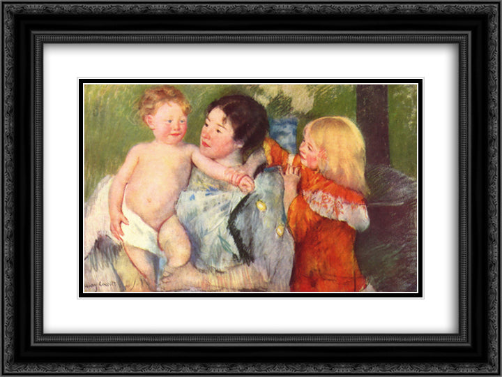 After the bath 24x18 Black Ornate Wood Framed Art Print Poster with Double Matting by Cassatt, Mary