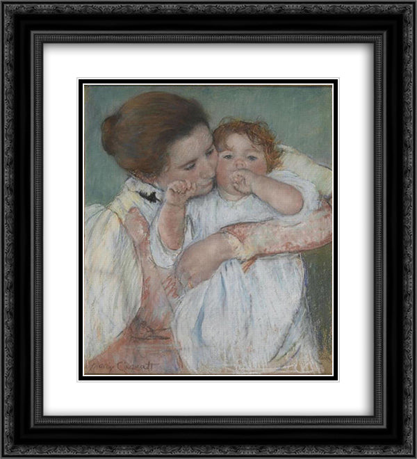 Matertiny 20x22 Black Ornate Wood Framed Art Print Poster with Double Matting by Cassatt, Mary