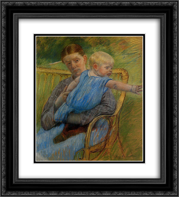 Mathilde Holding a Baby Who Reaches out to the Right 20x22 Black Ornate Wood Framed Art Print Poster with Double Matting by Cassatt, Mary
