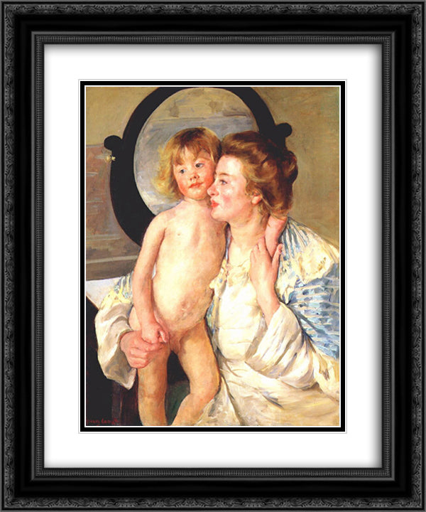 Mother and child 20x24 Black Ornate Wood Framed Art Print Poster with Double Matting by Cassatt, Mary