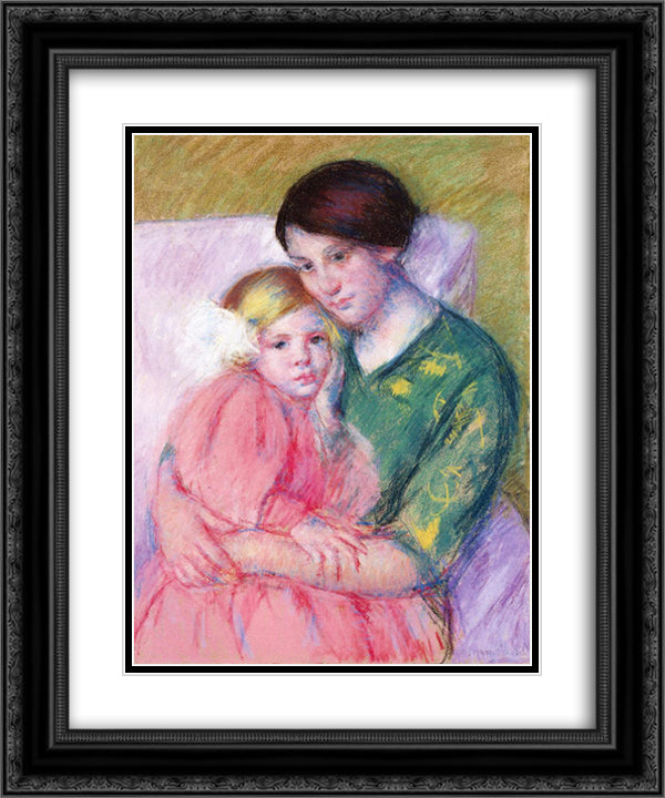 Mother and Child Reading 20x24 Black Ornate Wood Framed Art Print Poster with Double Matting by Cassatt, Mary