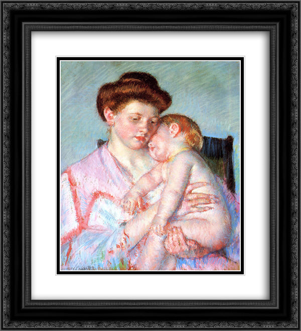Sleepy Baby 20x22 Black Ornate Wood Framed Art Print Poster with Double Matting by Cassatt, Mary