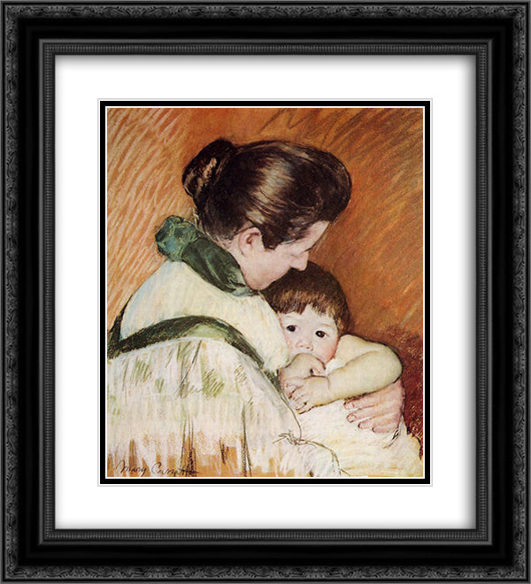 Sleepy Thomas Sucking His Thumb 20x22 Black Ornate Wood Framed Art Print Poster with Double Matting by Cassatt, Mary