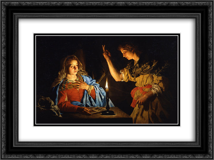 Annunciation 24x18 Black Ornate Wood Framed Art Print Poster with Double Matting by Stom, Matthias