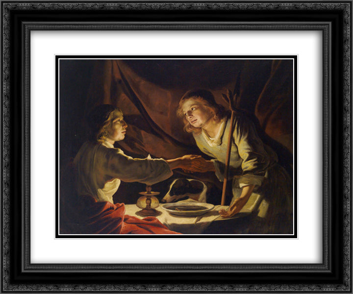 Esau Sold Jacob his Birthright and the Mess of Pottage 24x20 Black Ornate Wood Framed Art Print Poster with Double Matting by Stom, Matthias