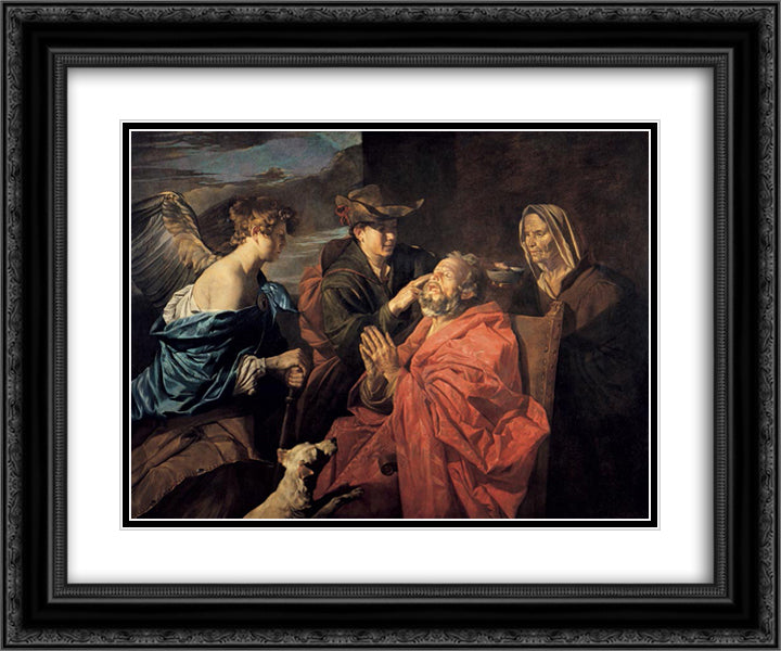 Healing of Tobit 24x20 Black Ornate Wood Framed Art Print Poster with Double Matting by Stom, Matthias