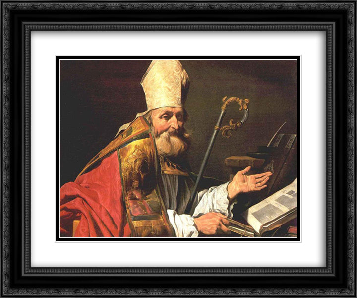 St. Ambrose 24x20 Black Ornate Wood Framed Art Print Poster with Double Matting by Stom, Matthias