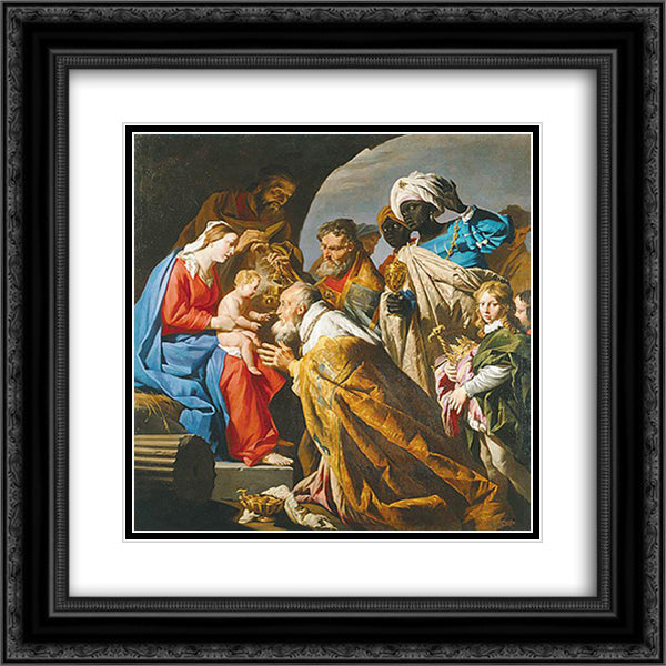 The Adoration of the Magi 20x20 Black Ornate Wood Framed Art Print Poster with Double Matting by Stom, Matthias