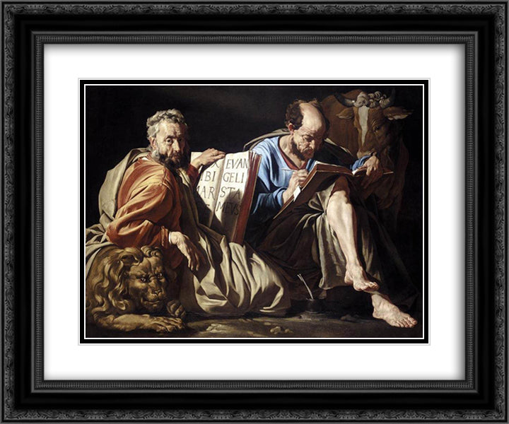 The Evangelists St. Mark and St. Luke 24x20 Black Ornate Wood Framed Art Print Poster with Double Matting by Stom, Matthias