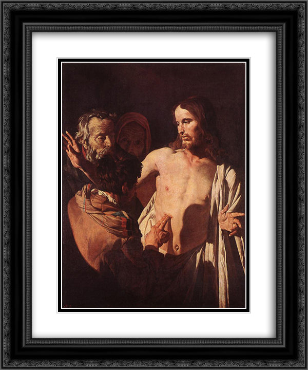 The Incredulity of St. Thomas 20x24 Black Ornate Wood Framed Art Print Poster with Double Matting by Stom, Matthias