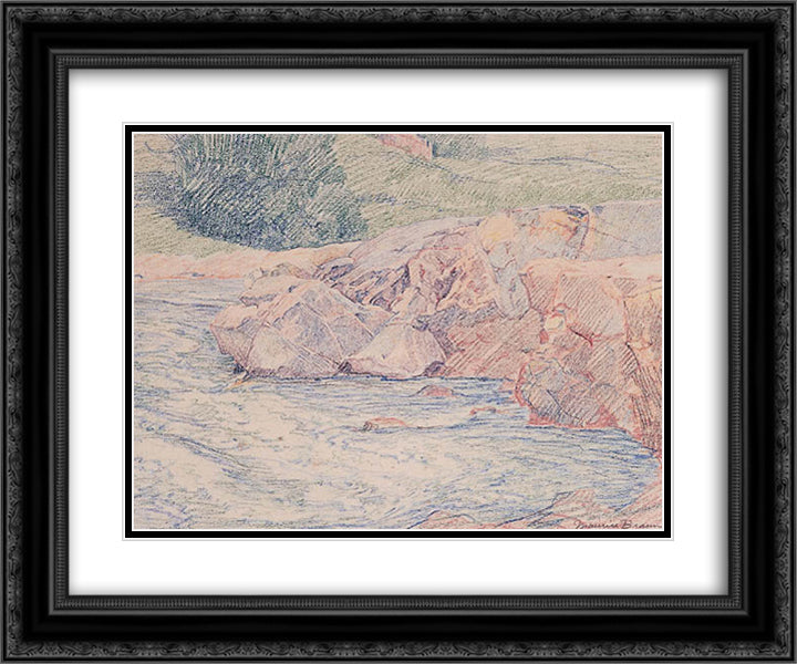 Rocks in a Stream 24x20 Black Ornate Wood Framed Art Print Poster with Double Matting by Braun, Maurice