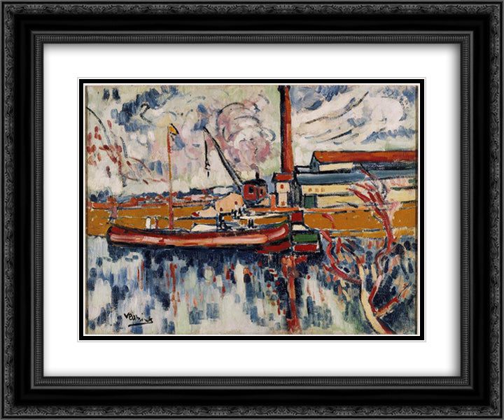 Chatou 24x20 Black Ornate Wood Framed Art Print Poster with Double Matting by Vlaminck, Maurice