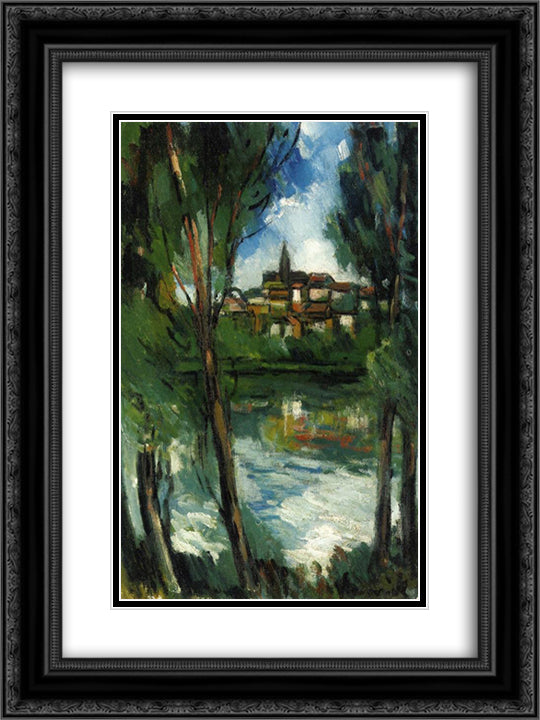 Landscape from beyond the River 18x24 Black Ornate Wood Framed Art Print Poster with Double Matting by Vlaminck, Maurice