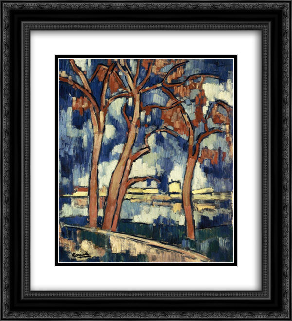 Landscape with Red Trees Chatou 20x22 Black Ornate Wood Framed Art Print Poster with Double Matting by Vlaminck, Maurice