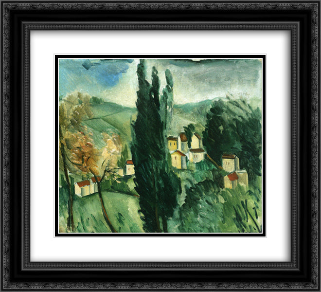 Landscape with Three Cypresses 22x20 Black Ornate Wood Framed Art Print Poster with Double Matting by Vlaminck, Maurice