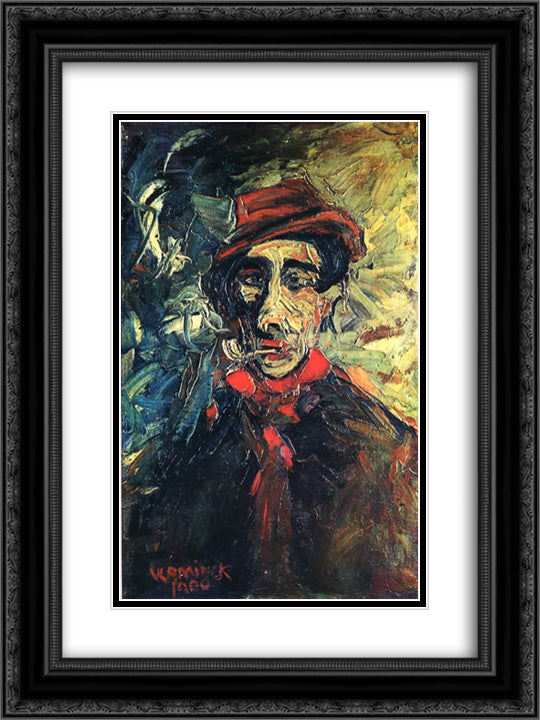 Man Smoking a Pipe 18x24 Black Ornate Wood Framed Art Print Poster with Double Matting by Vlaminck, Maurice