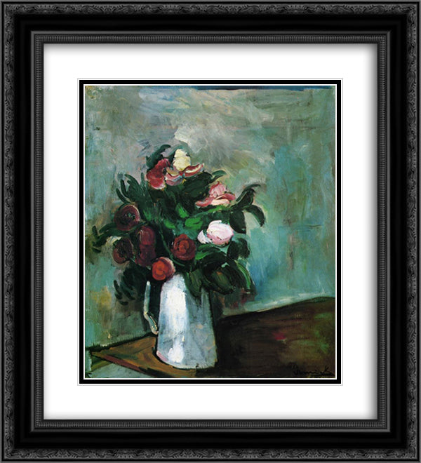 Peonies in a Vase 20x22 Black Ornate Wood Framed Art Print Poster with Double Matting by Vlaminck, Maurice