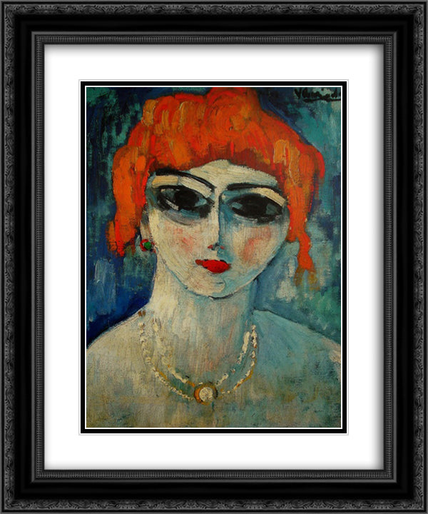 Portrait of a Woman 20x24 Black Ornate Wood Framed Art Print Poster with Double Matting by Vlaminck, Maurice