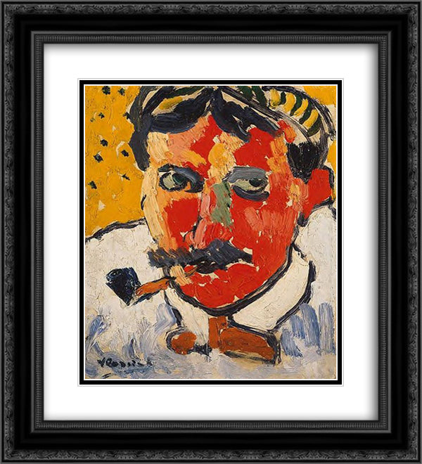 Portrait of Derain 20x22 Black Ornate Wood Framed Art Print Poster with Double Matting by Vlaminck, Maurice