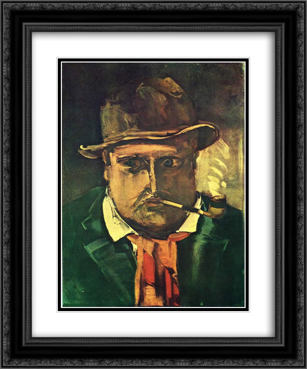 Self Portrait With Pipe 20x24 Black Ornate Wood Framed Art Print Poster with Double Matting by Vlaminck, Maurice