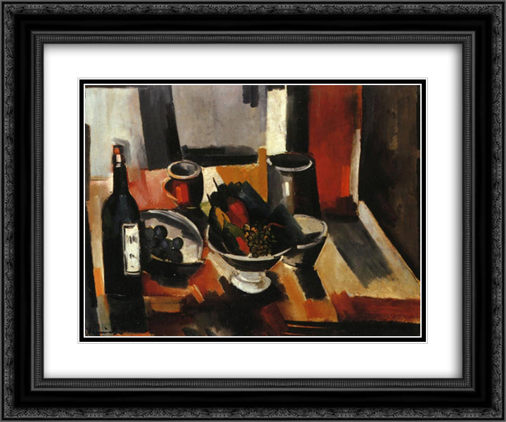 Still Life with Basket of Fruit 24x20 Black Ornate Wood Framed Art Print Poster with Double Matting by Vlaminck, Maurice