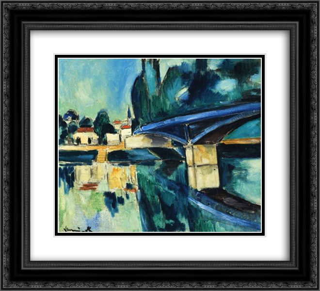The Bridge at Nogent 22x20 Black Ornate Wood Framed Art Print Poster with Double Matting by Vlaminck, Maurice