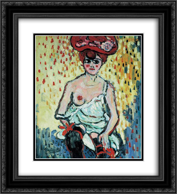 The Girl at Rat Mort 20x22 Black Ornate Wood Framed Art Print Poster with Double Matting by Vlaminck, Maurice