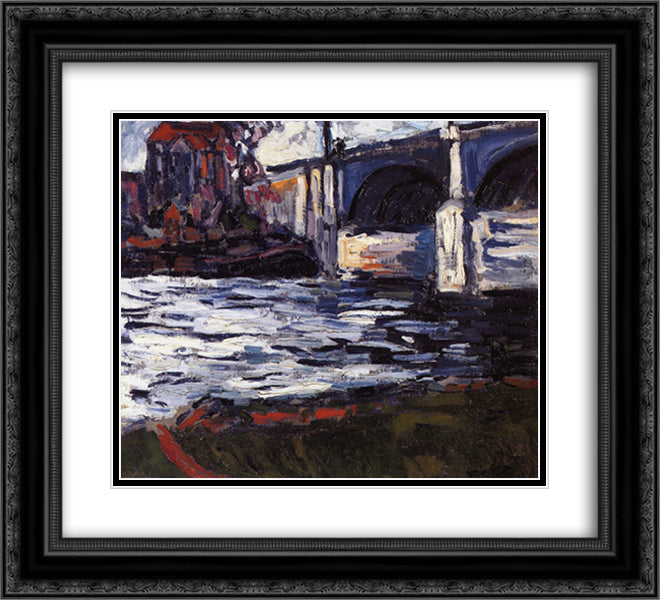 The Seine and the Chatou Bridge 22x20 Black Ornate Wood Framed Art Print Poster with Double Matting by Vlaminck, Maurice