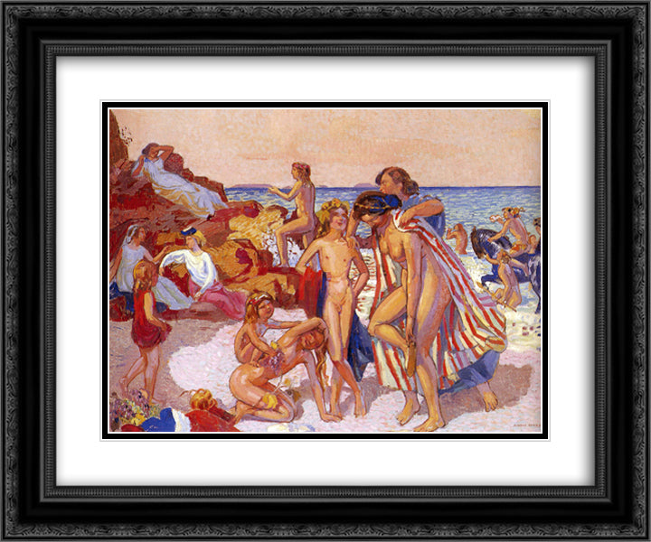 Bacchus and Ariadne 24x20 Black Ornate Wood Framed Art Print Poster with Double Matting by Denis, Maurice