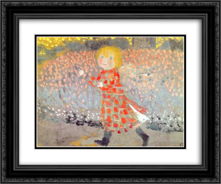 Child in an Apron or Little Girl in a Red Dress 24x20 Black Ornate Wood Framed Art Print Poster with Double Matting by Denis, Maurice