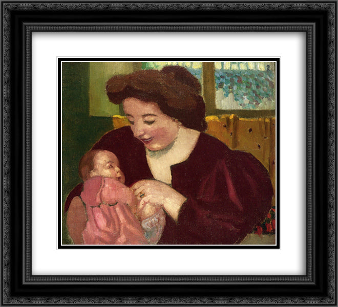 Maternite, Anne Marie et Marthe a la Bague Ovale 22x20 Black Ornate Wood Framed Art Print Poster with Double Matting by Denis, Maurice