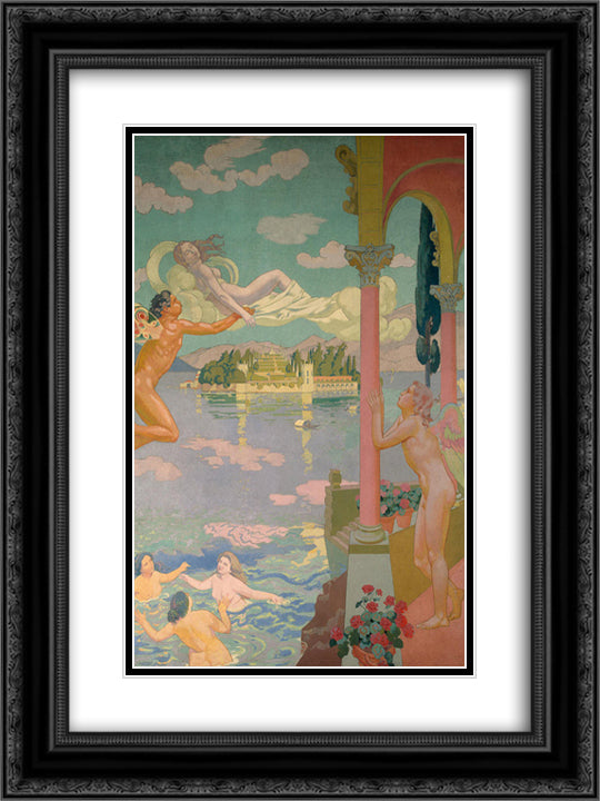 Panel 2. Zephyr Transporting Psyche to the Island of Delight 18x24 Black Ornate Wood Framed Art Print Poster with Double Matting by Denis, Maurice