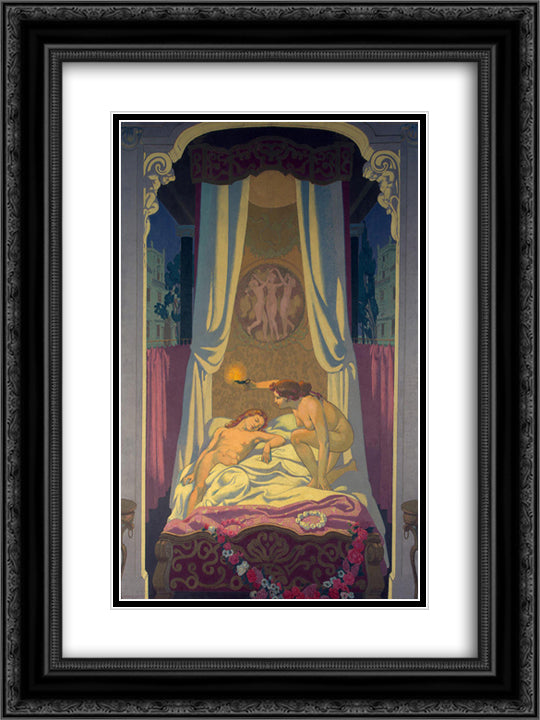 Panel 3. Psyche Discovers that Her Mysterious Lover is Eros 18x24 Black Ornate Wood Framed Art Print Poster with Double Matting by Denis, Maurice