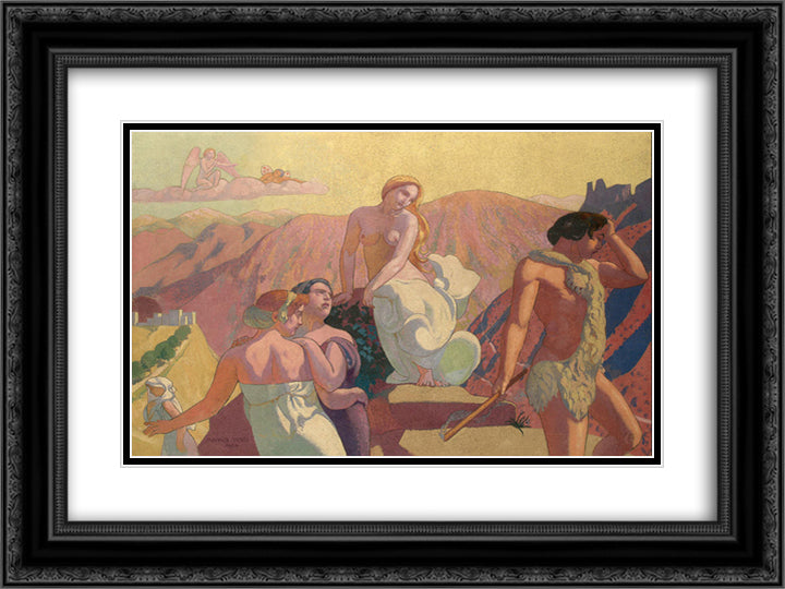 Panel 6. Psyche's Kin Bid Her Farewell on a Mountain Top 24x18 Black Ornate Wood Framed Art Print Poster with Double Matting by Denis, Maurice