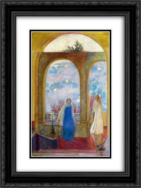 The Annunciation under the Arch with Lilies 18x24 Black Ornate Wood Framed Art Print Poster with Double Matting by Denis, Maurice