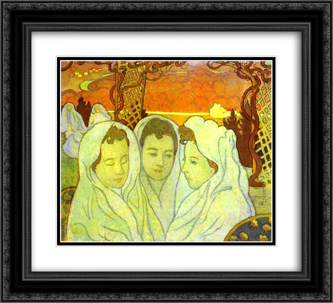 Triple Portrait of Marthe 22x20 Black Ornate Wood Framed Art Print Poster with Double Matting by Denis, Maurice