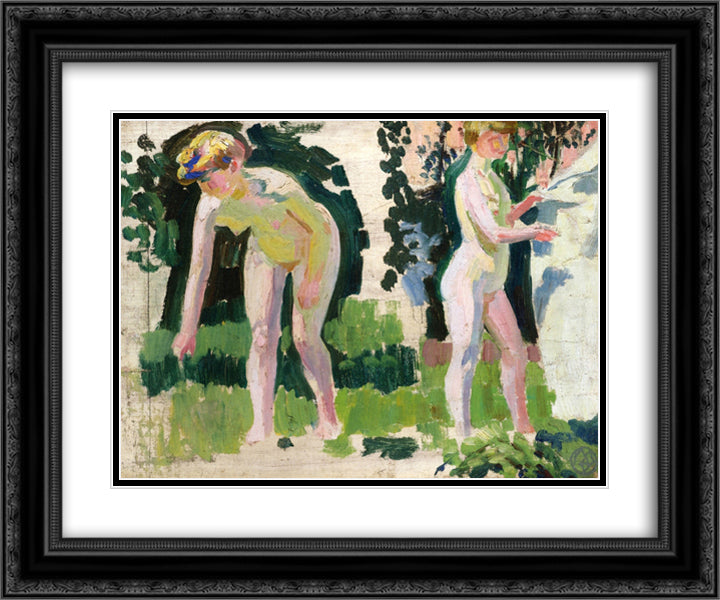 Two Studies of a Nude Outdoors 24x20 Black Ornate Wood Framed Art Print Poster with Double Matting by Denis, Maurice